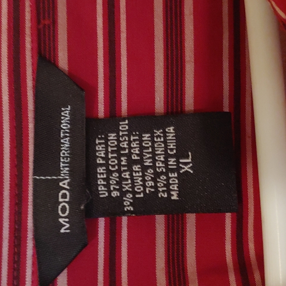 MODA INTERNATIONAL Red Striped Blouse Bodysuit, Size XL - Picture 3 of 5